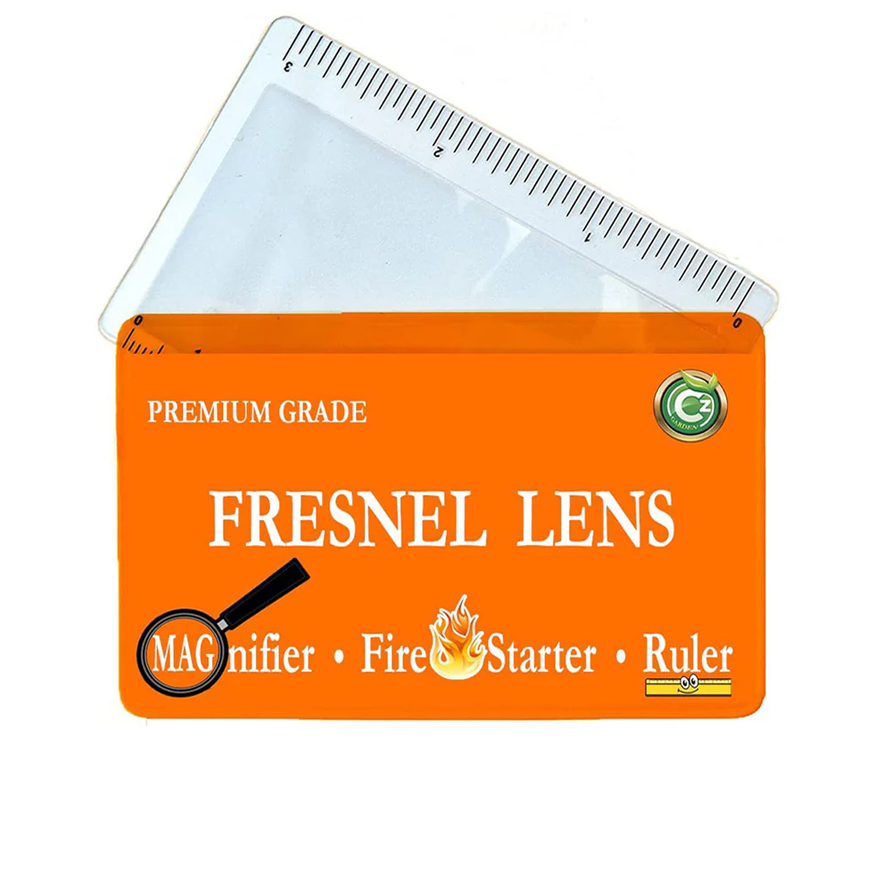 10 pk Premium Grade Fresnel Lens 4X Magnifier Orange Pouch Pocket Wallet Credit Card Size Solar Fire Starter Ruler - Image 4