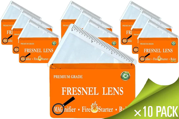10 pk Premium Grade Fresnel Lens 4X Magnifier Orange Pouch Pocket Wallet Credit Card Size Solar Fire Starter Ruler - Image 2