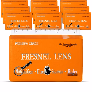 10 pk Premium Grade Fresnel Lens 4X Magnifier Orange Pouch Pocket Wallet Credit Card Size Solar Fire Starter Ruler - Image 3